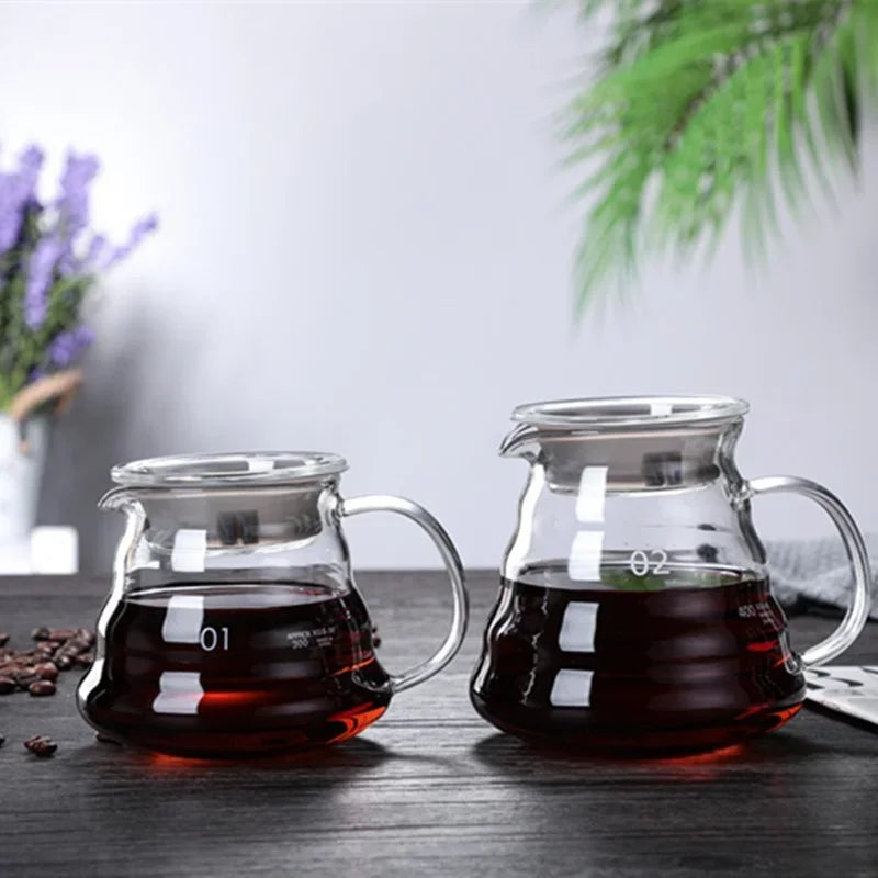 350/600/800ml Hand Brew Coffee Carafe Clouds Shape Clear Glass Kettle Sharing Pot with Lids Espresso Coffee Maker Accessories