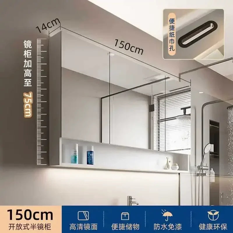 Smart Bathroom Cabinets Makeup Mirror Storage Cabinet LED Light Wall Mirror Cabinet with Time Digital Display Bathroom Furniture