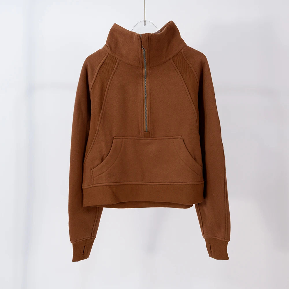 Women's large-size half-zip sweater, perfect for autumn and winter warmth, suitable for both sports and daily casual wear