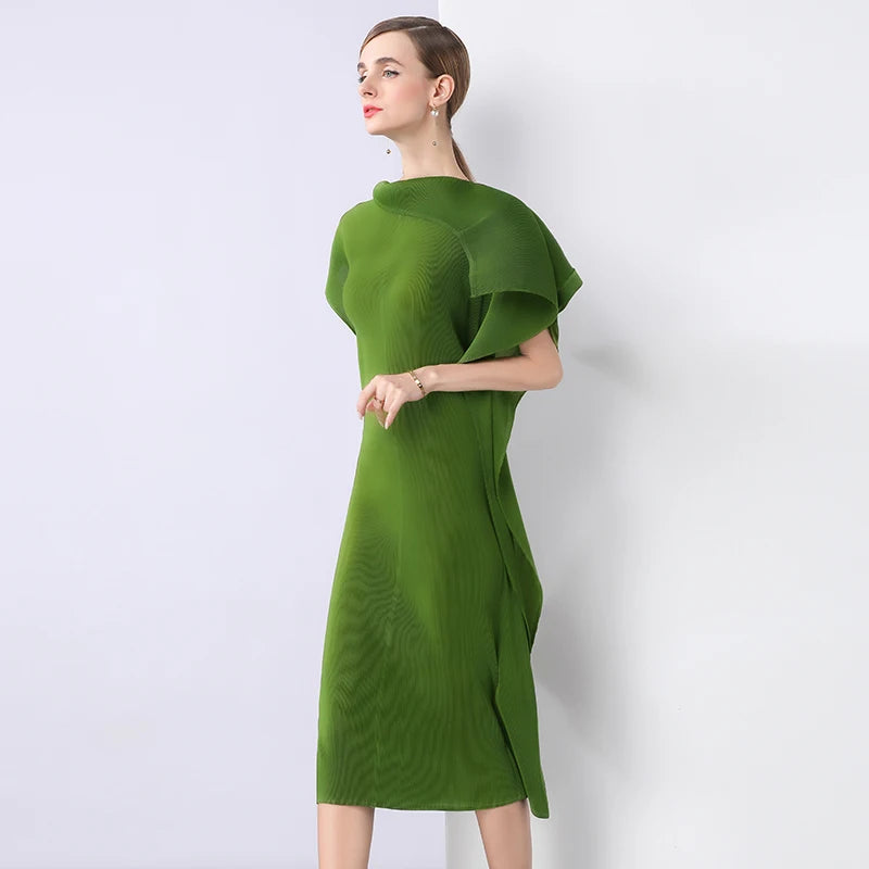Spring Summer Pleated Casual Maxi Dress Women's High-End Elegant, Miyake Unique Design Drapey Wrinkle Texture Loose Women's 2025