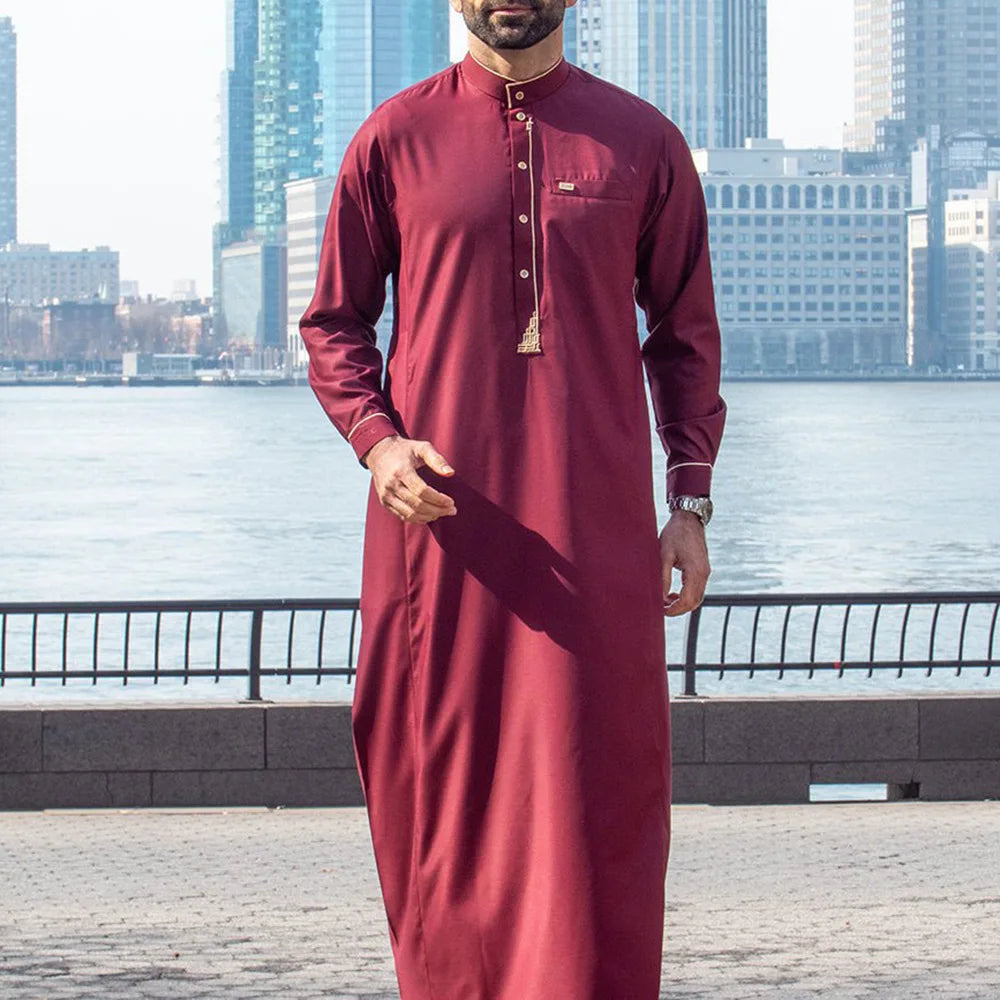 Arab Islamic Embroidered Kaftan Robe with Side Pockets Men Women