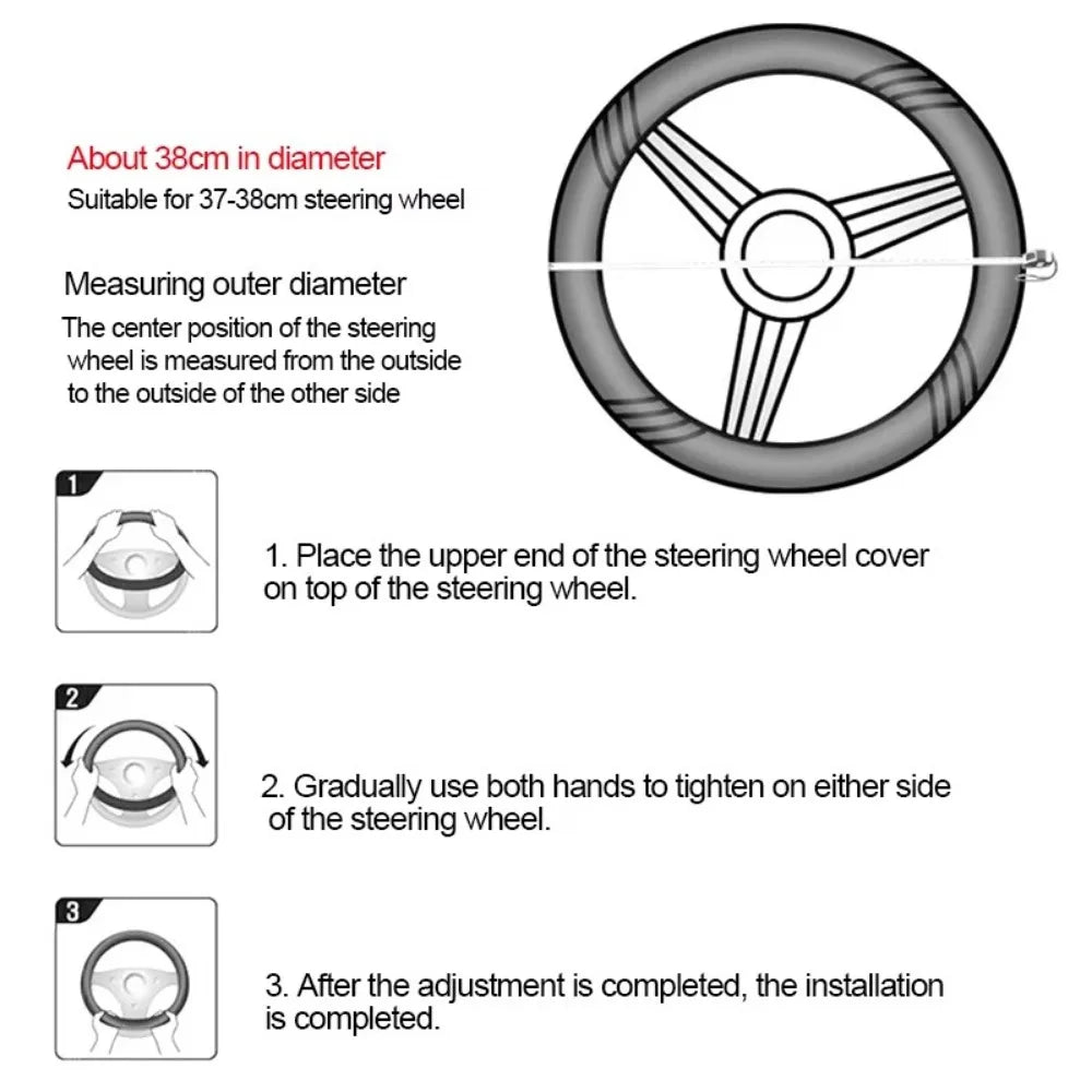 38cm Steering Wheel Cover PU Leather Anti Slip Steer Wheel Protector Fiber Braid Breathable Steering Cover