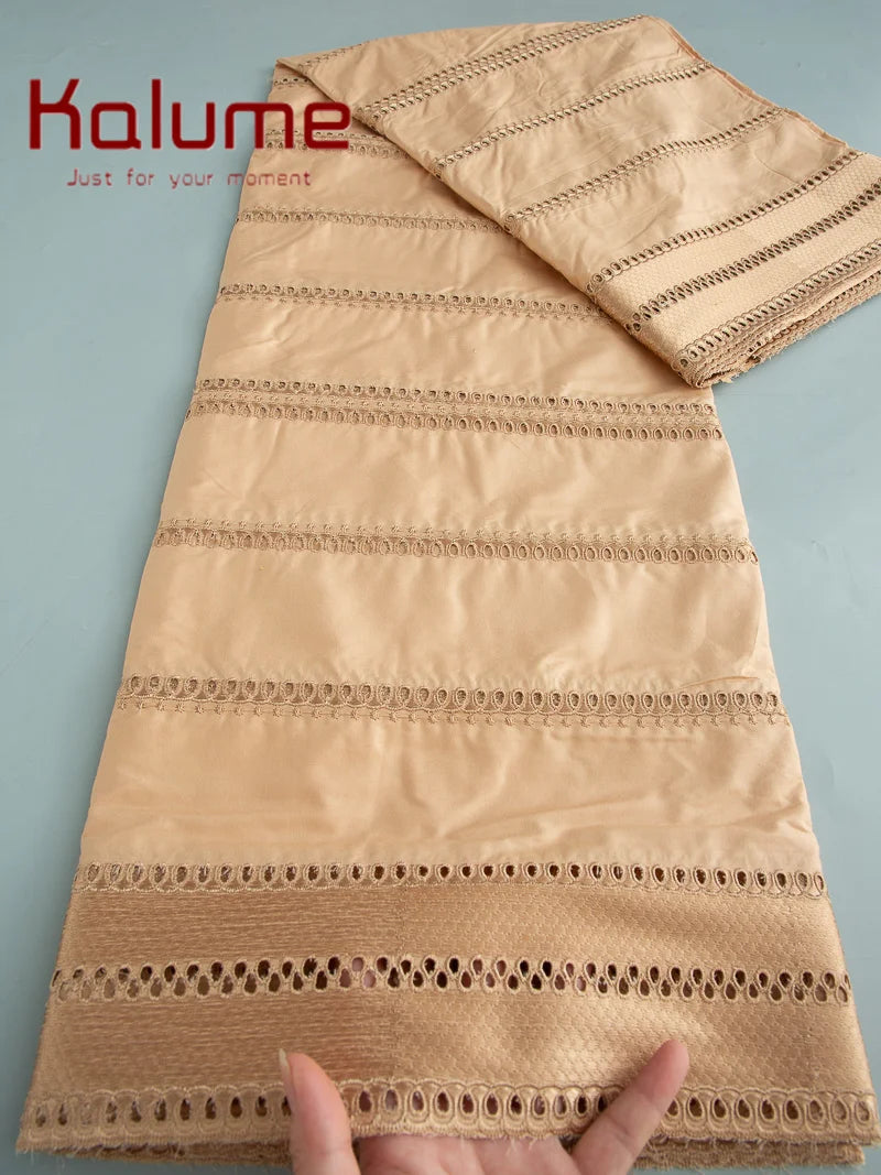 Kalume African Soft Cotton Fabric Dubai Lace Fabrics High Quality Material African Fabric for Sewing Man Suit Cloth 5Yards F4517