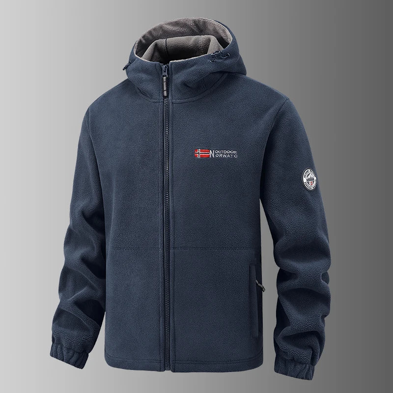 2025 Fleece Men's Coat Thickened Warm Windproof Loose Outdoor Collar Fleece Hooded Jacket Norwegian Printed Good Soldier