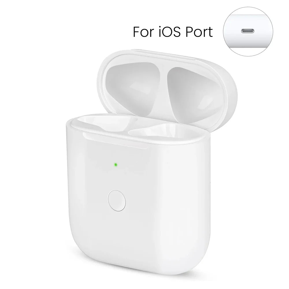 Wireless Charging Case For AirPods 1st 2 & 2nd - 550mAh Charger Box W/ Bluetooth Sync Button ,For IOS/Type-C Port, No Earbuds