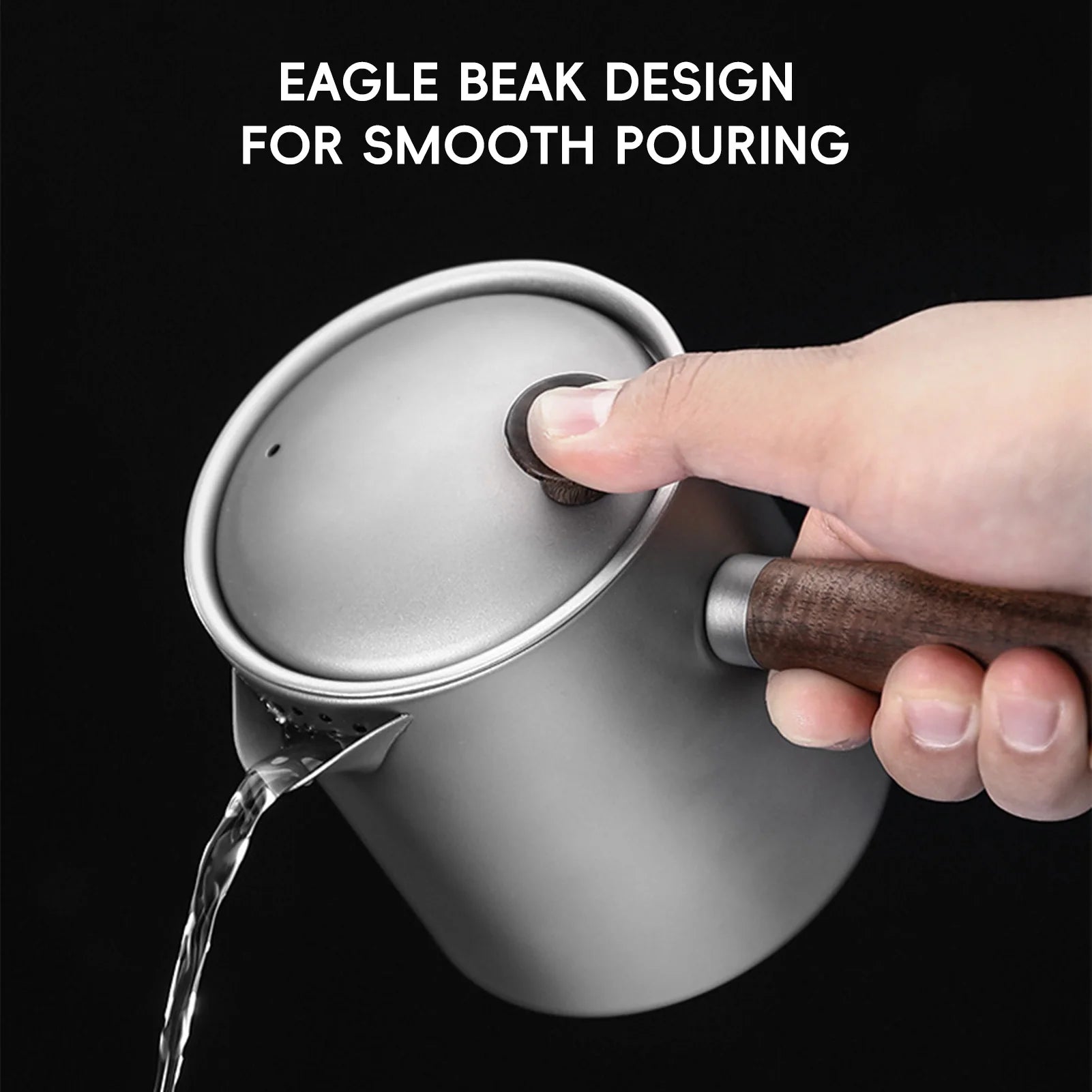 Ti Tea Kettle with Wood Handle Portable Tea Maker with Strainer for Camping Hiking