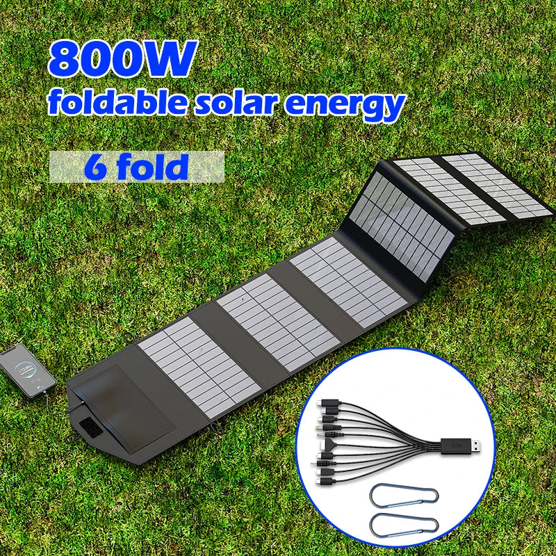 Heavy-Duty 800W Portable Solar Charger with High-Speed USB-C & USB-A Ports Ideal for Charging Power Stations Off-Grid