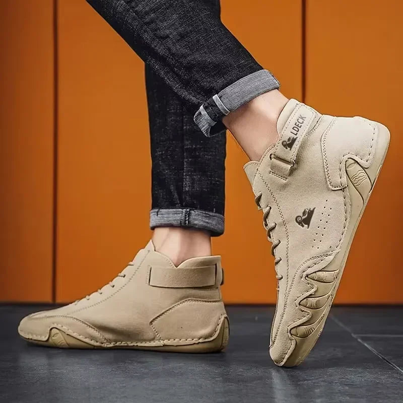 Men's Loafers Anti Slip Fashionable Versatile Business Flat Top High Top Shoes Breathable Comfortable Soft Soled Formal Shoes