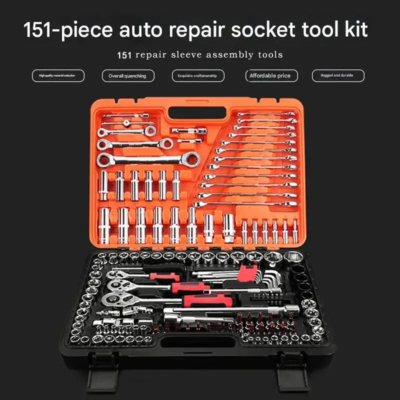 151-Piece Auto Repair Tool Set - Upgraded S2 Steel Ratchet, Pearl Nickel/Matte Chrome Finish, Comprehensive Kit for Car/Truck