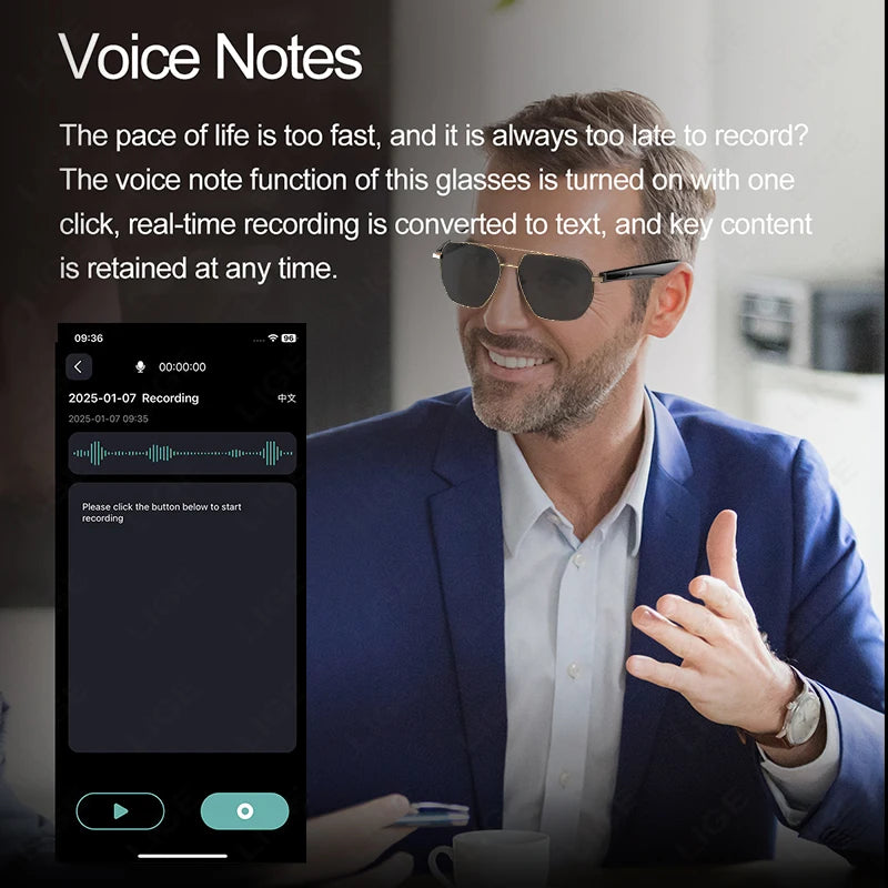 AI Translation Intelligent Glasses Smart Glasses Bluetooth Call Sunglasses Anti-blue Light Filtering Polarized Waterproof Lenses