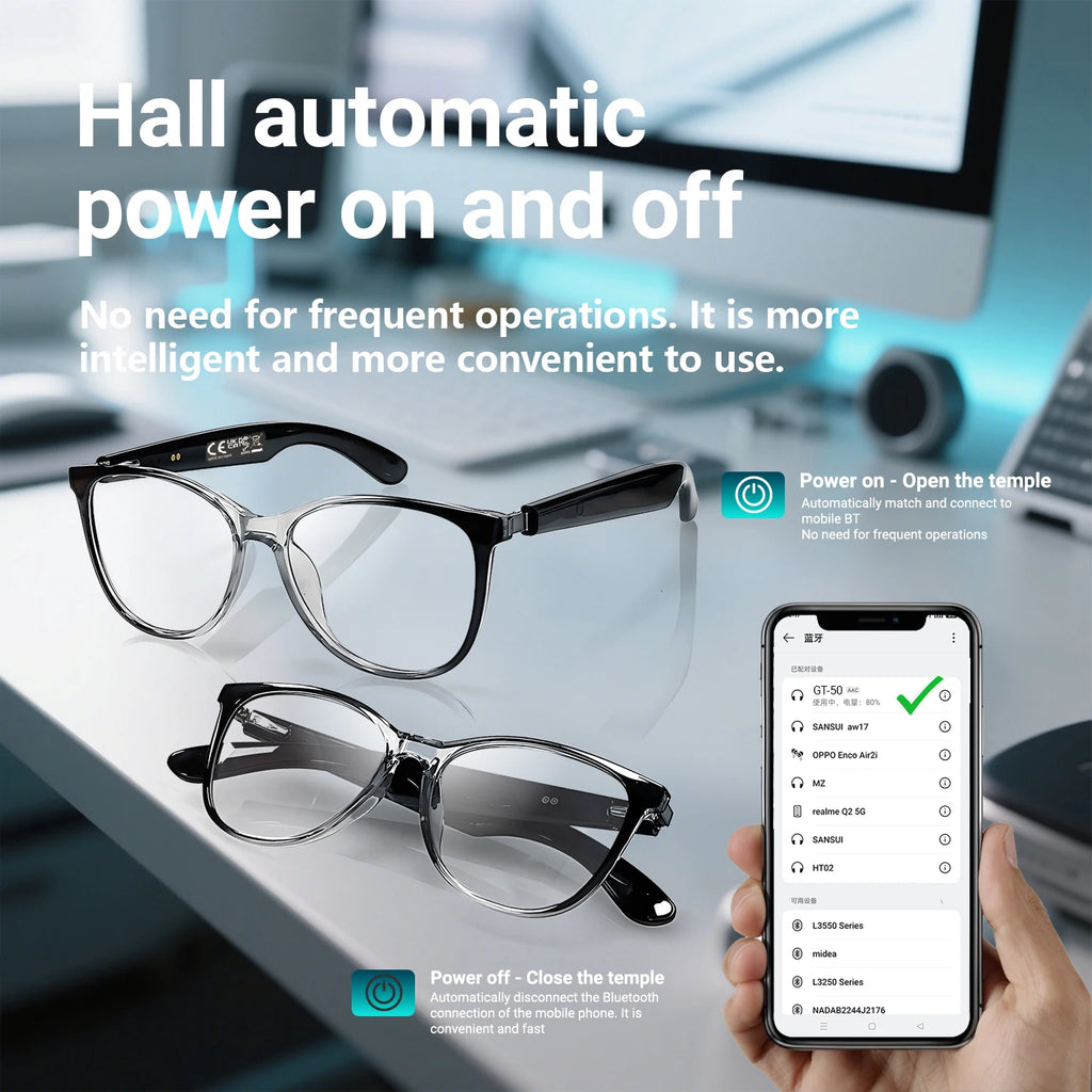 New Smart Glasses AI translation 100+ Languages Make Receive Calls Music Calling Noise Reduction Light BT TWS Glasses Men Women