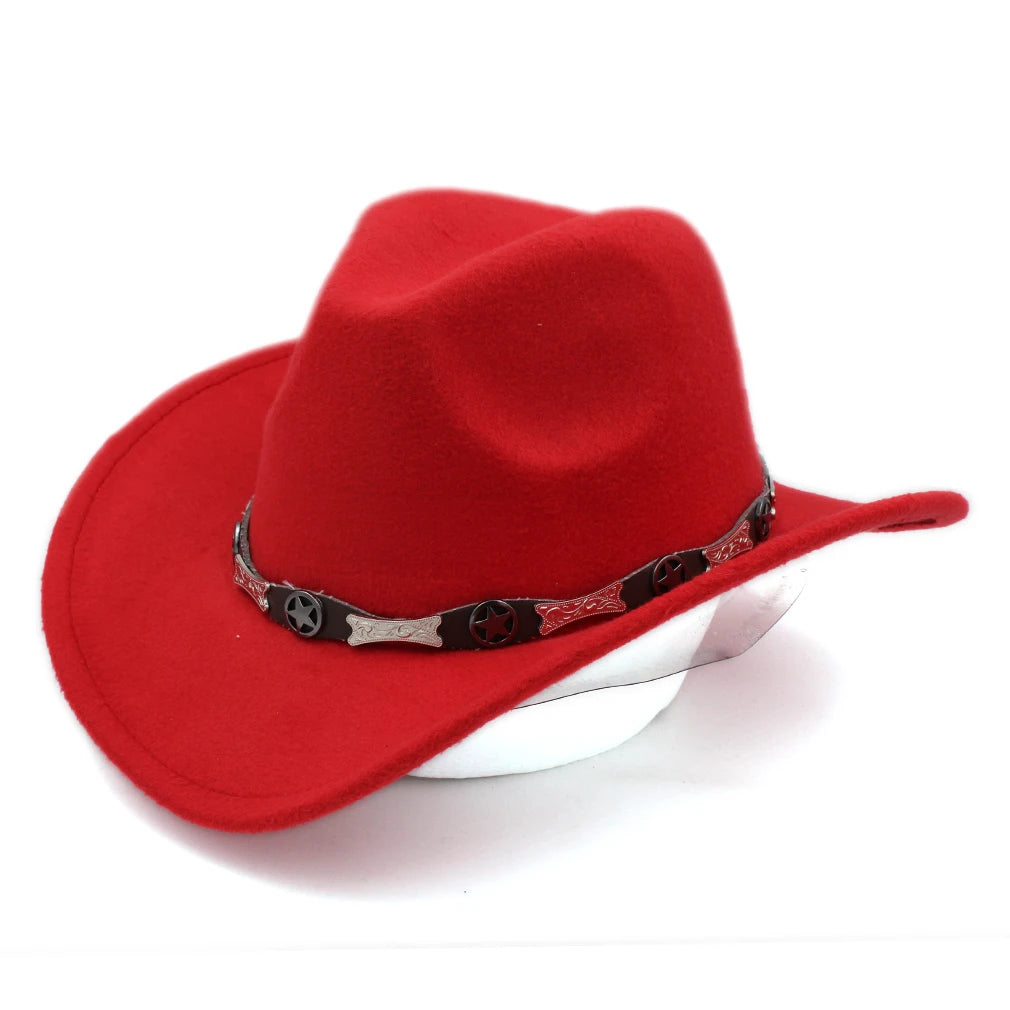 Women's Men's Western Cowboy Hat Wide Brim with Leather Belt Costume Cowgirl Fedoras Caps Chapeau for Masquerade Party Birthday