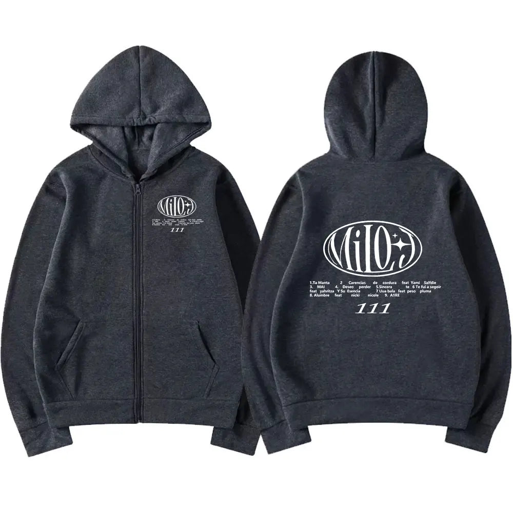 Rapper Milo J Zipper Hoodies 111 Music Album Zip Up Hooded Sweatshirts Men's Women Fashion Hip Hop Vintage Pullovers Fans Gift
