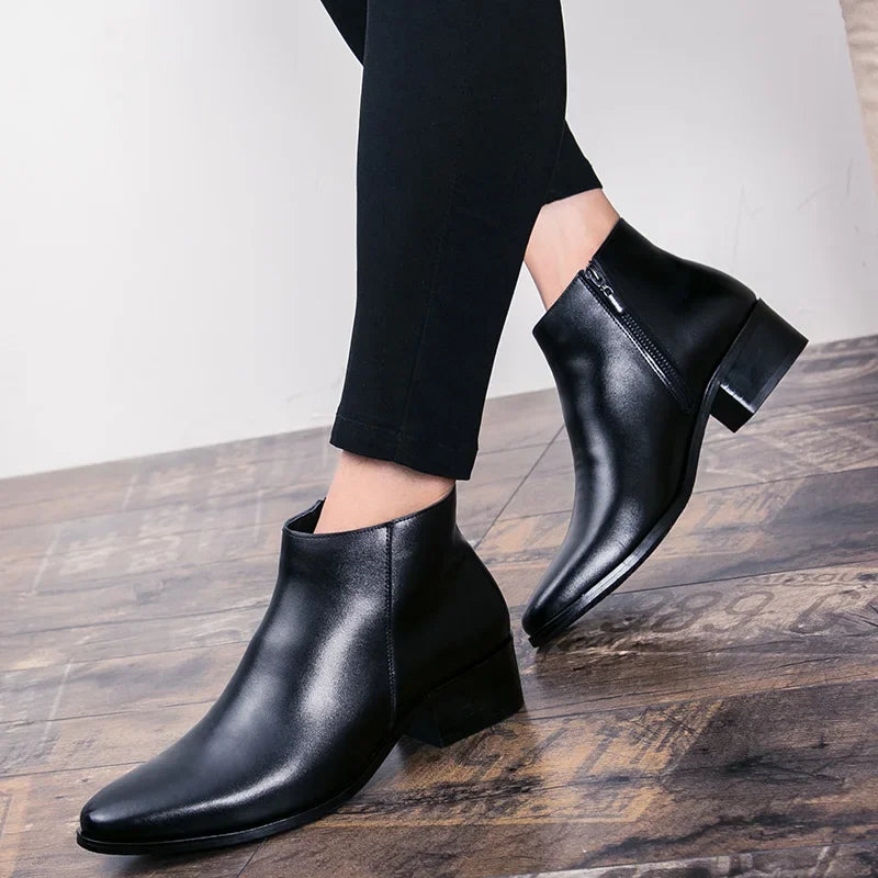 Classic Black Leather Ankle Boots For Men Women British Style Pointed Toe Men's Chelsea Boots Comfortable High Top Dress Shoes
