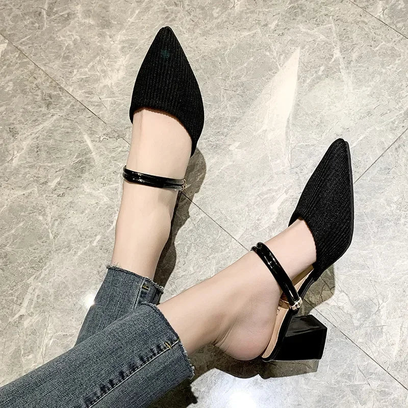 Women's Sandals Summer Pointed Square Root Sandals 2025 New Outdoor Leisure Baotou Dual-use Solid Color Sandals Women Slippers