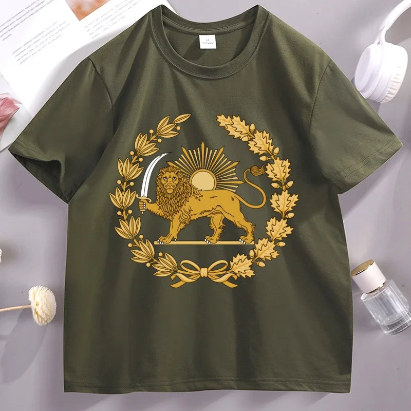 Iran T-Shirt Lion and Sun Persian Pride T Shirt Iran Map Unisex Iranian Apparel Cotton Funny T-Shirts O Neck Tee Shirt