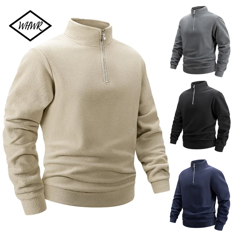 Men's Casual Fleece Half Zip Sweatshirts for Men Mock Neck Pullover Warm Autumn Sweat Shirts Casual Workout Daily Sweaters