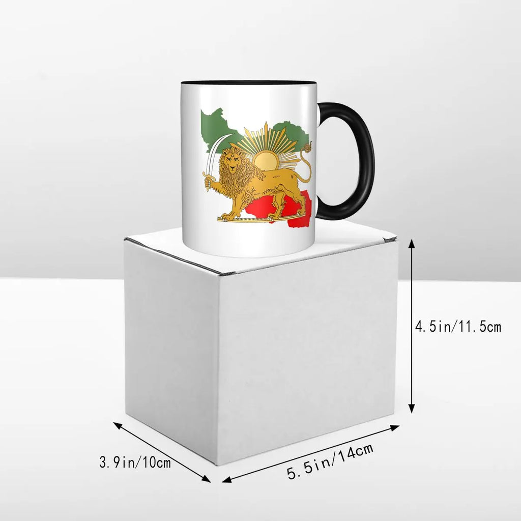 Iran Persia Map & Flag -Shir O Khorshid Lion And Sun Mug Kawaii Porcelain Mug Gift Graphic Creative Cups