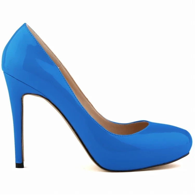 Women Pumps Sexy 11cm Platform Fashion Patent Leather Round Toe High Heels Shallow Lady Office Party Wedding Shoes Large Size 43