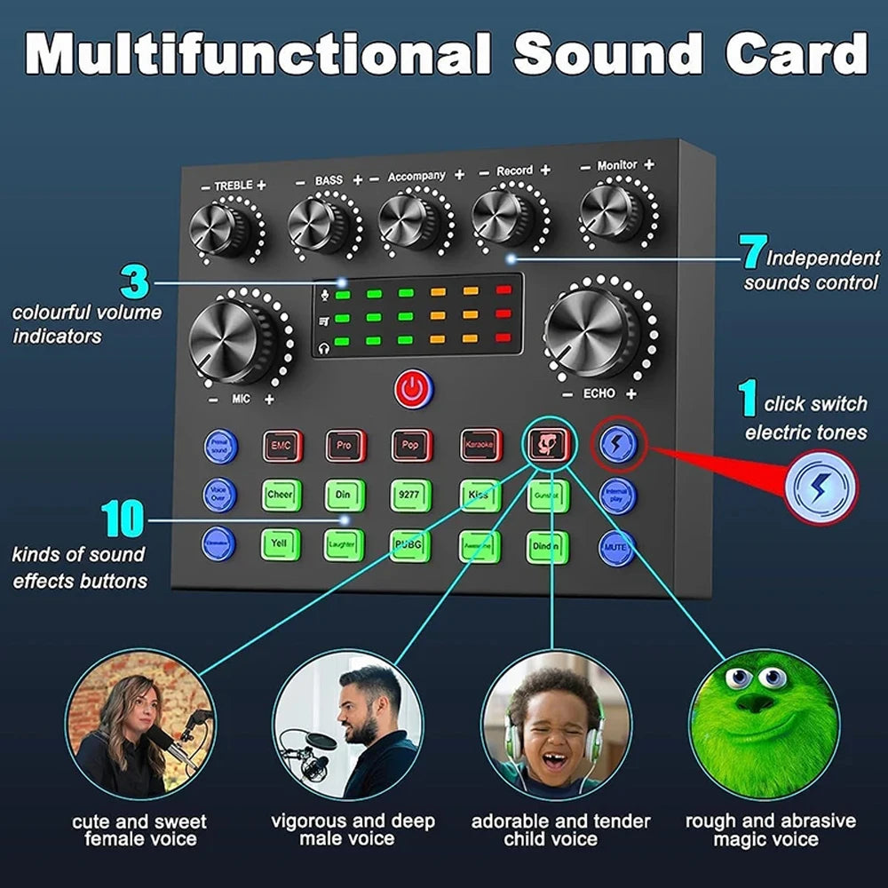 Podcast equipment set with voice changer, podcast mixer, with BM800 microphone, suitable for podcast, recording, live broadcast
