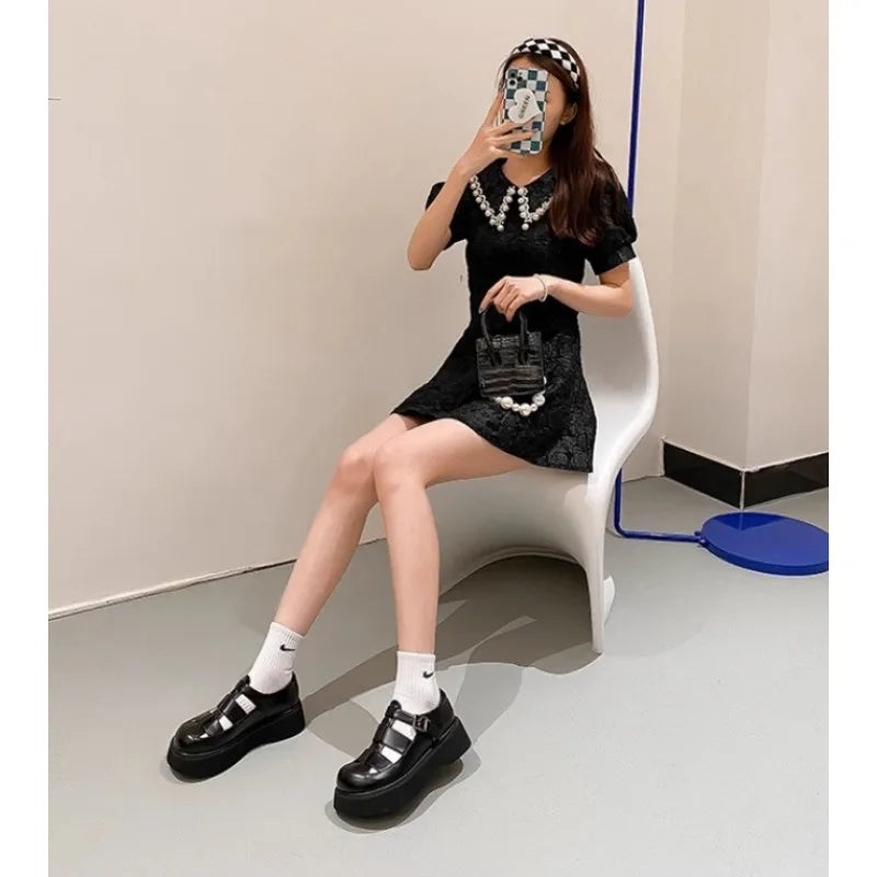 Summer Fashion Genuine Leather Thick-soled Mid-heeled Sandals Casual Comfortable Women's Shoes Hollow Pig Cage Women's Sandals