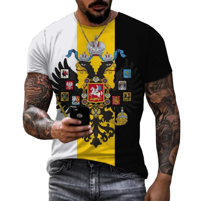 Russia Flag Pattern T Shirt For Men National Emblem 3D Printed T-Shirts Summer Casual Round Neck Tees Loose Short Sleeve Tops