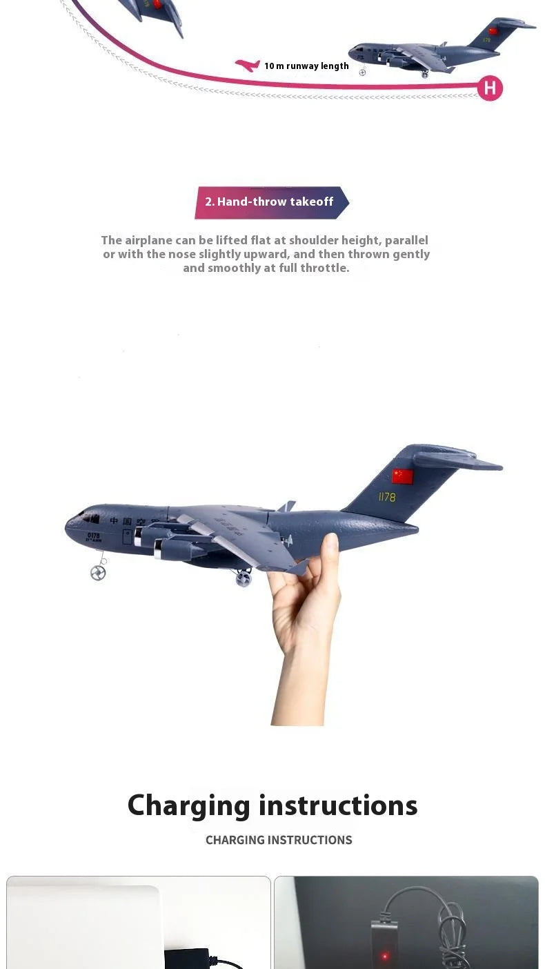 Rc Plane New Product: Chinese Military C17 Transport Aircraft, Y-20 Fixed Wing Qf005b Remote Control Glider, Diy Model Aircraft