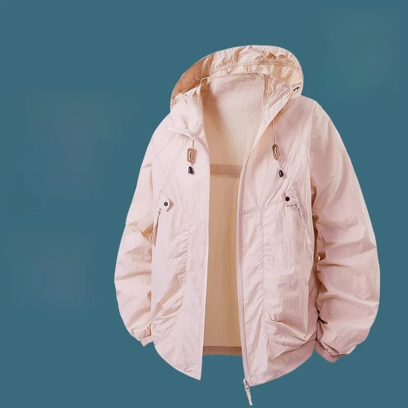 UV Protection Ice Silk Lightweight Outdoor Jacket for Men Breathable Skin Shirt Couple's Summer Fashion Urban Style Hat