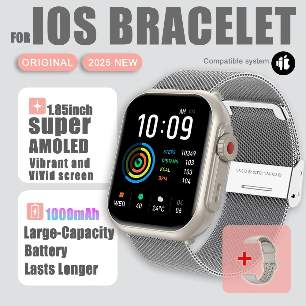 AI Voice Smart Watch Men Women 1.85 inches 1000mAh IP68 Bluetooth Call Blood Pressure Sleep Monitoring 100+Exercise Smart Watch