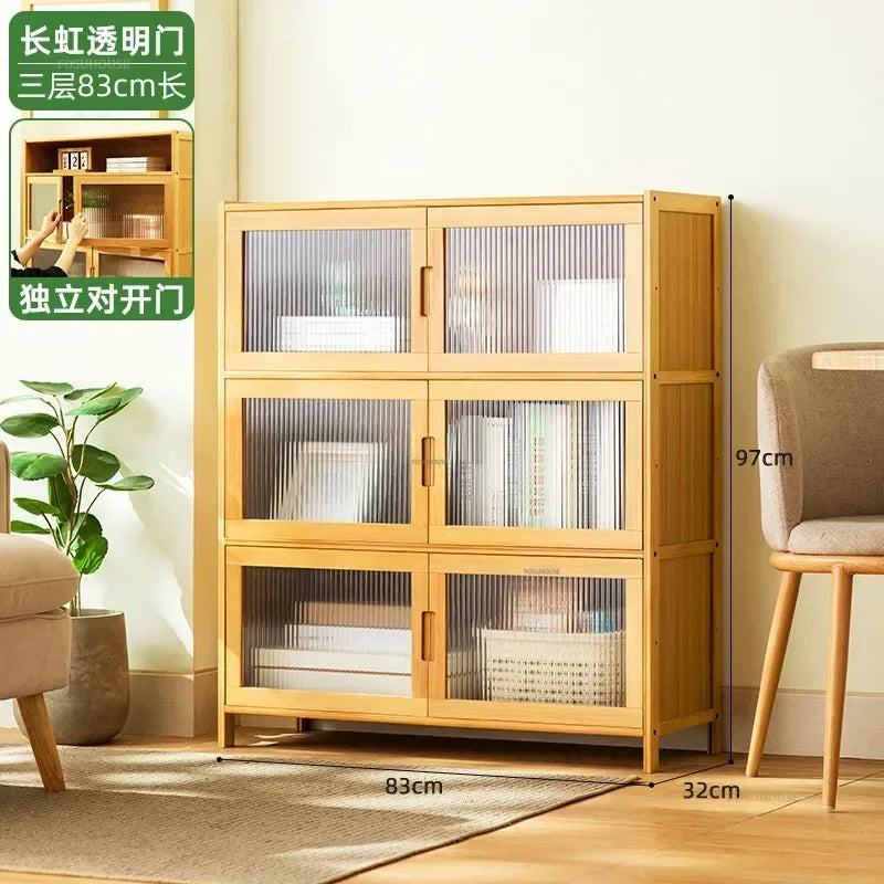 Home Living Room Furniture Stand Storage Cabinet Modern Rattan Bamboo Living Room Cabinet Changhong Glass Door Layered Shelf jl