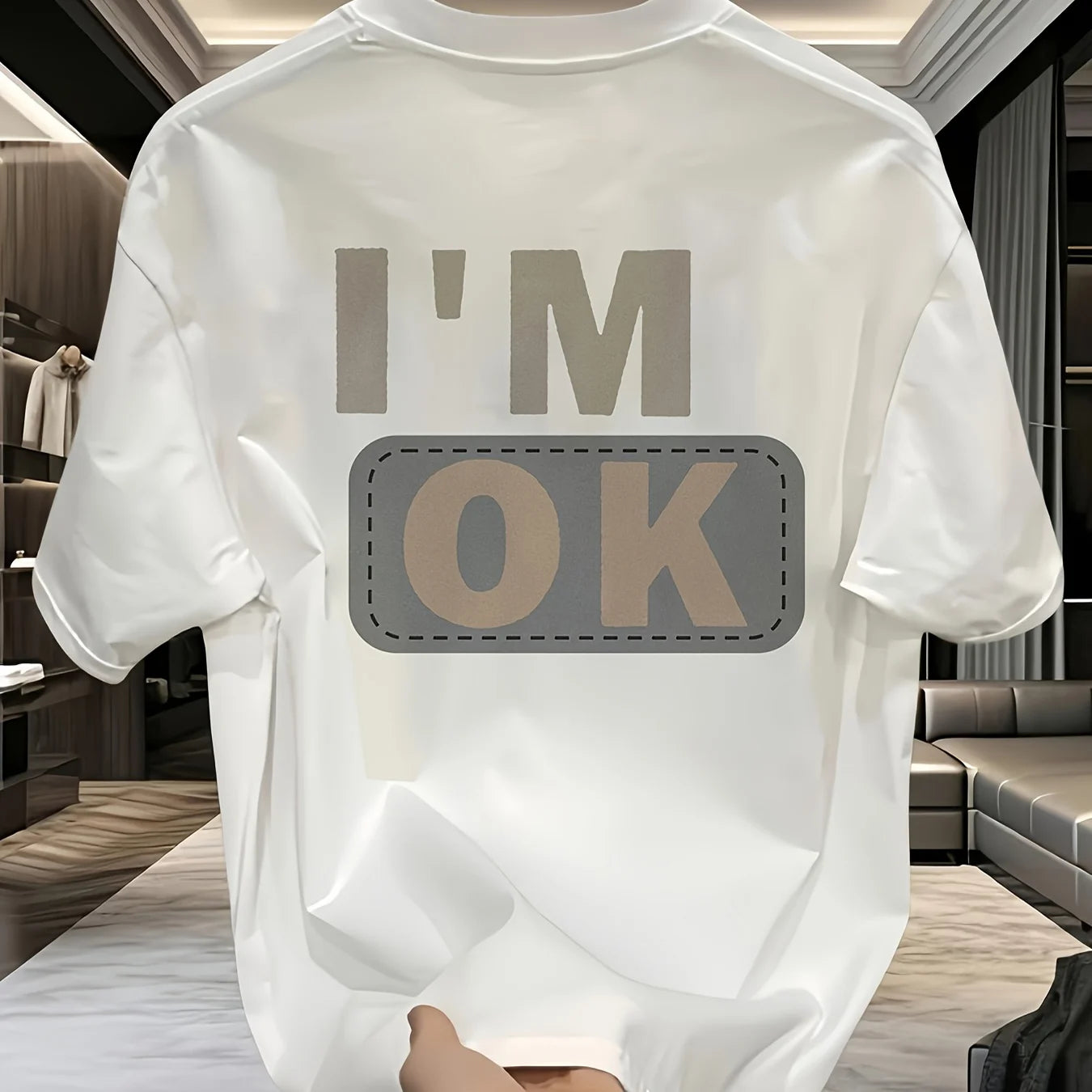 Men's summer 100 cotton fashionable casual sports loose fashion I'm OK letter printed round neck short sleeved T-shirt top