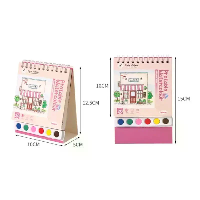 DIY Watercolor Painting Workbook; Inbuilt Paint and Stand-Alone Desktop Decor- Crafting Set