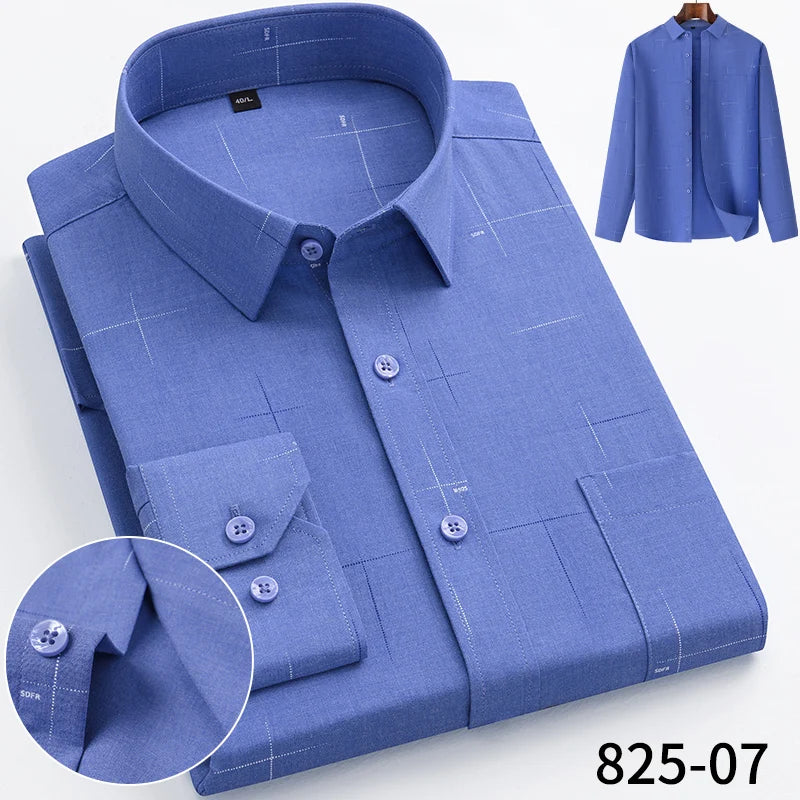 Fashion Casual Solid Strip Casual Shirts For Men Dress Shirts Long Sleeve Shirts Classic Bamboo Fabric Male Social Office Shirts