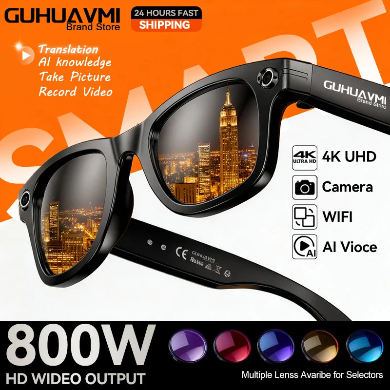 AI Smart Glasses 800W Anti Shake HD Camera Video Recording Languages Translation Sunglasses Bluetooth Call Music Play Man Women