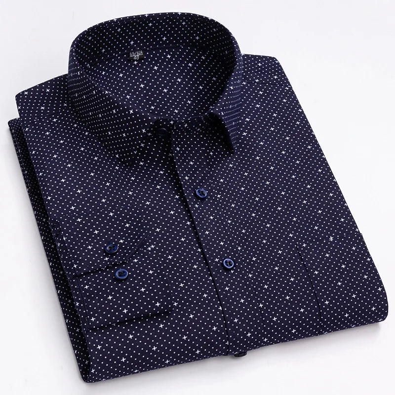 New Classic Shirts For Men Printed Autumn Long Sleeve Plaid Stripe Slim Fit Thin Business Dress Shirts Single Pocket Man Clothes