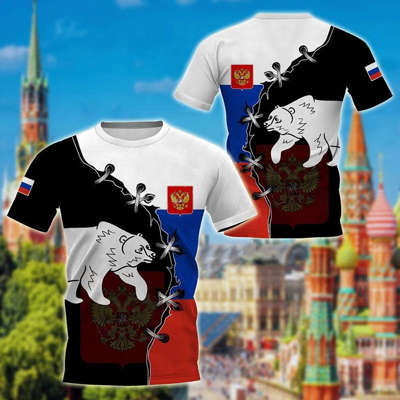 Russia Flag National Emblem 3D Print T-Shirt Men Women Fashion Streetwear Oversized Short Sleeve T Shirts Man Tees Tops Clothing