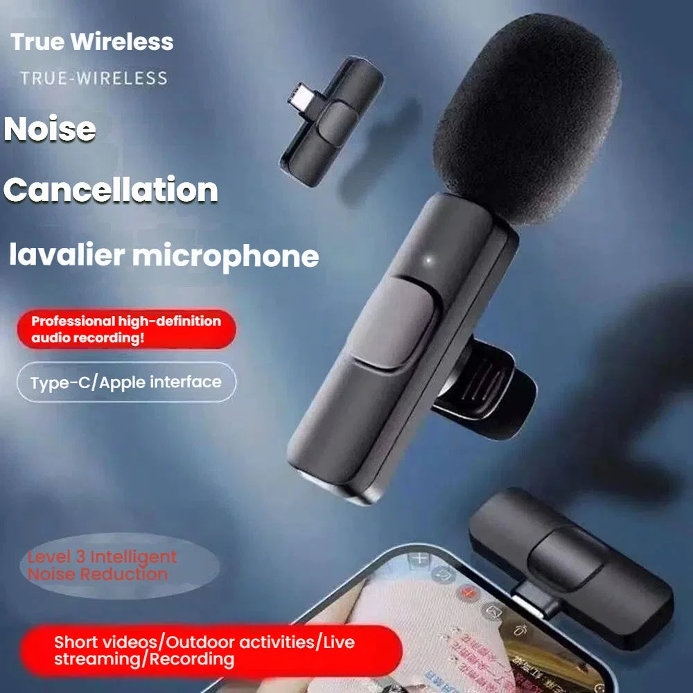 New Wireless Lavalier Microphone K9 Portable Audio Video Recording Mini Mic for iPhone Android Live Broadcast Gaming Phone Mic
