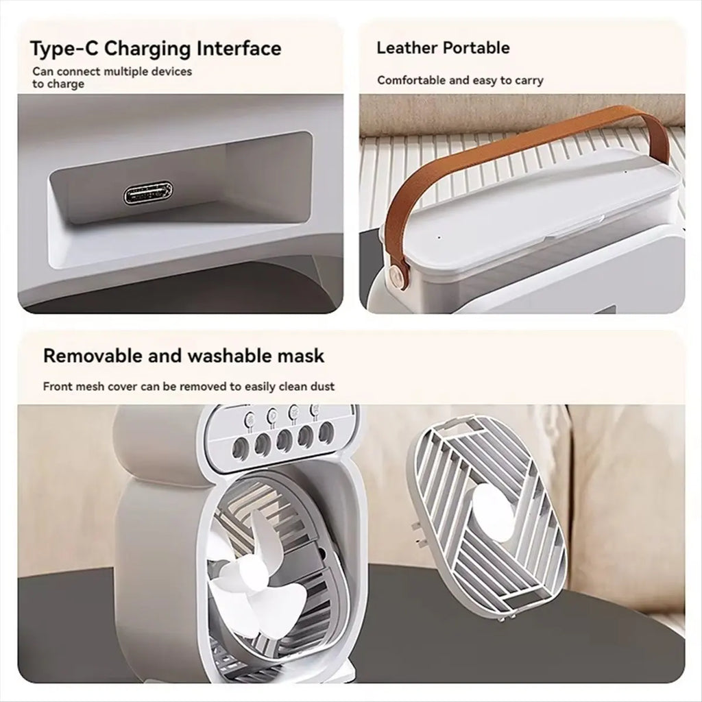 Delighted- 3 in 1 Fan AIr Conditioner Household Small Air Cooler LED Night Light Humidifier Air Adjustment Fan Office Fan Black