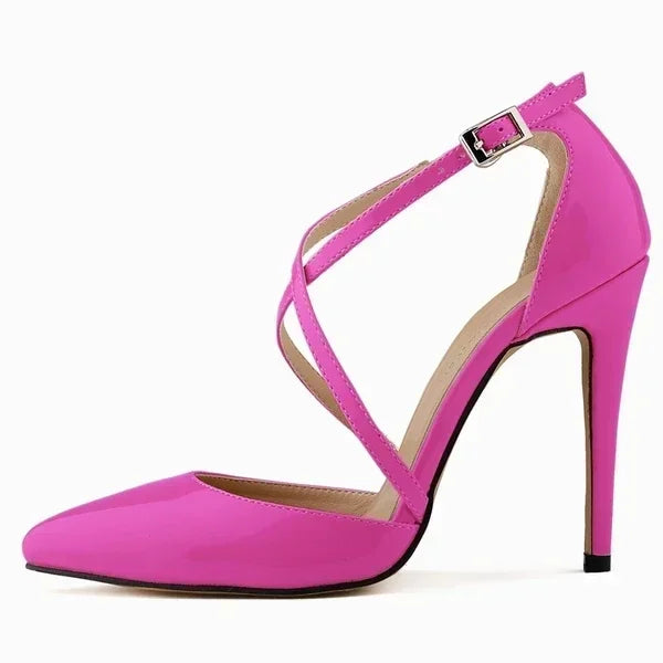 Women Pumps 2026 Summer Slippers Outdoor Casual Sexy Pointed Toes Hollow Stilettos Cross Strap High Heels Female Wedding Shoes