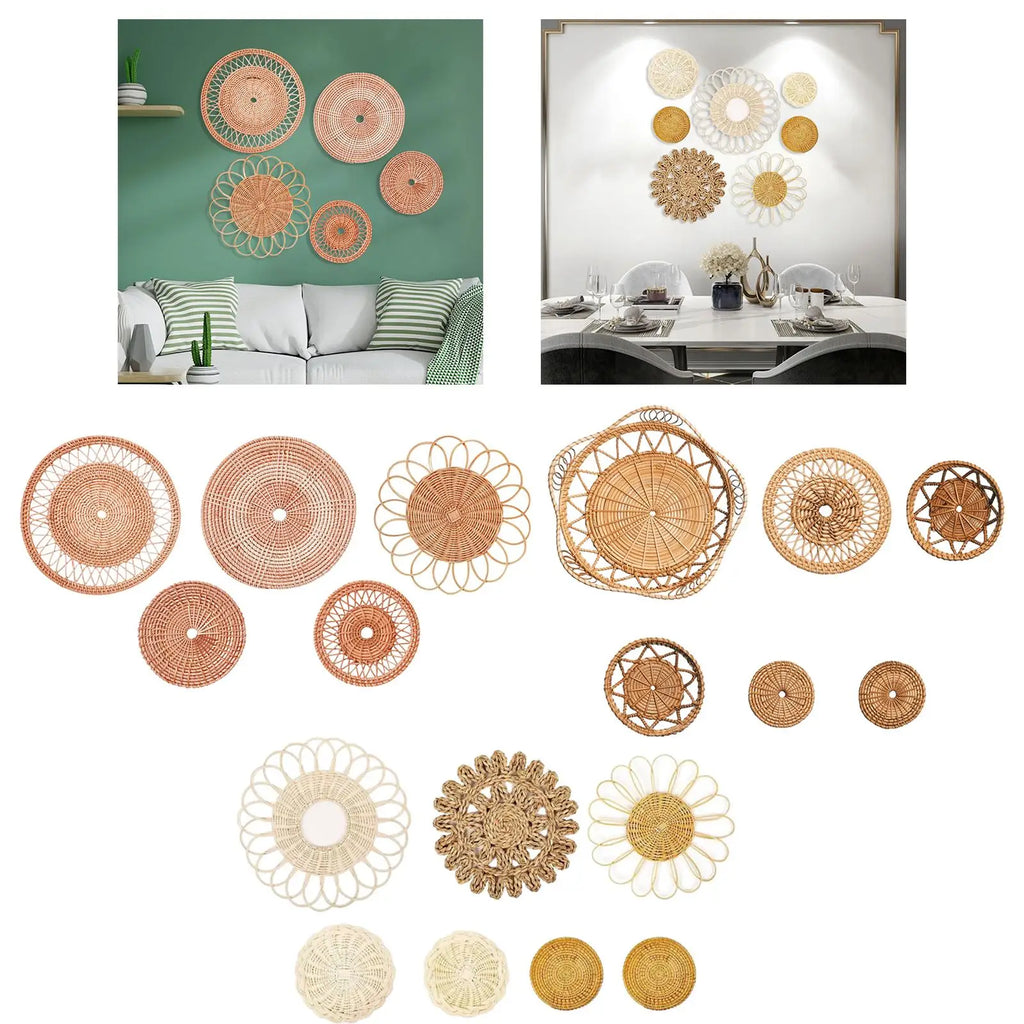 Wall Decor Set Decorative Unique Rattan Woven Handicraft Wall Ornaments Wall Art for Cafe Restaurant Hotel Farmhouse Hallway