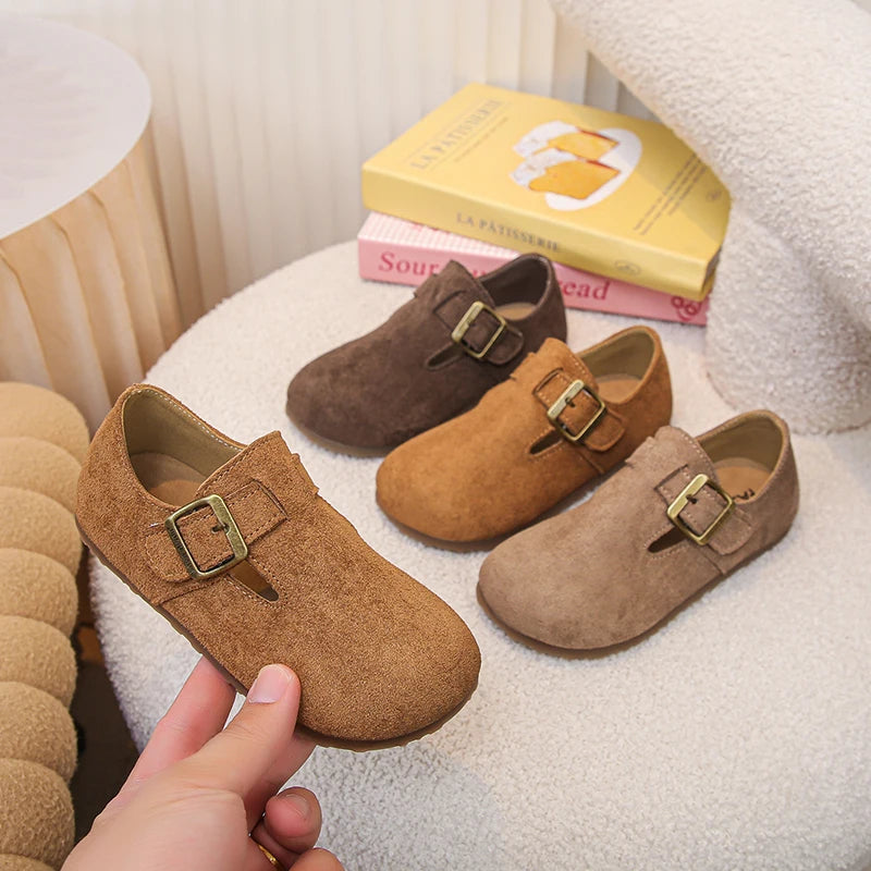 Kids Casual Shoes for Girls 2025 New Autumn Toddler Walking Shoes Soft Sole Solid Color Retro Simple School Outdoor Play age3-8