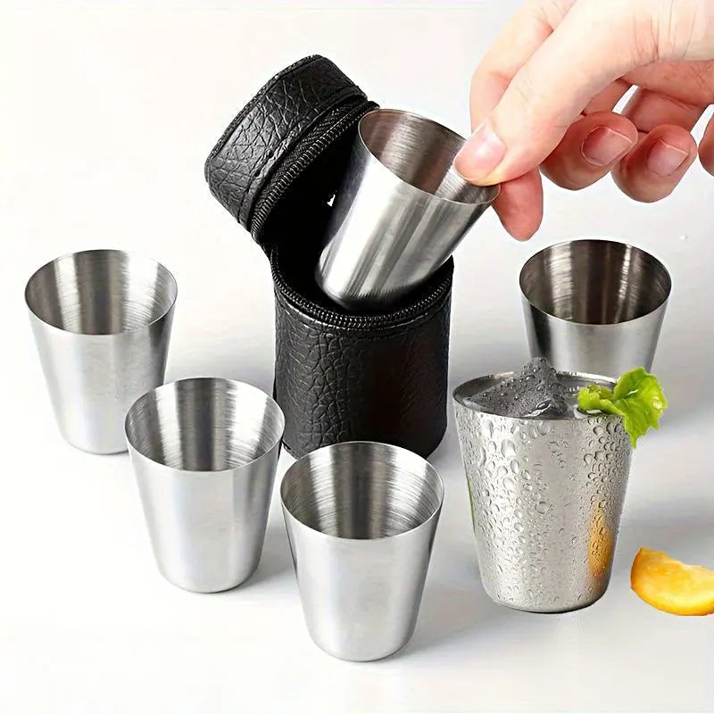4Pcs Outdoor Travel Stainless Steel Cup Mini Glasses coffee Glasses for Whisky Wine with Case Portable Drinkware 30ml/70ml/170ml