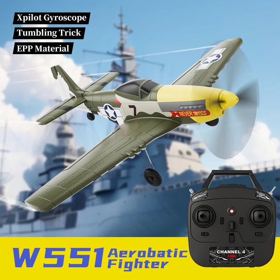 RC Plane P51 Mustang 2.4G Radio EPP Foam 4CH 6 Axis 410MM Wingspan RC Fighter One Key Aerobatic RTF Aircraft Toys