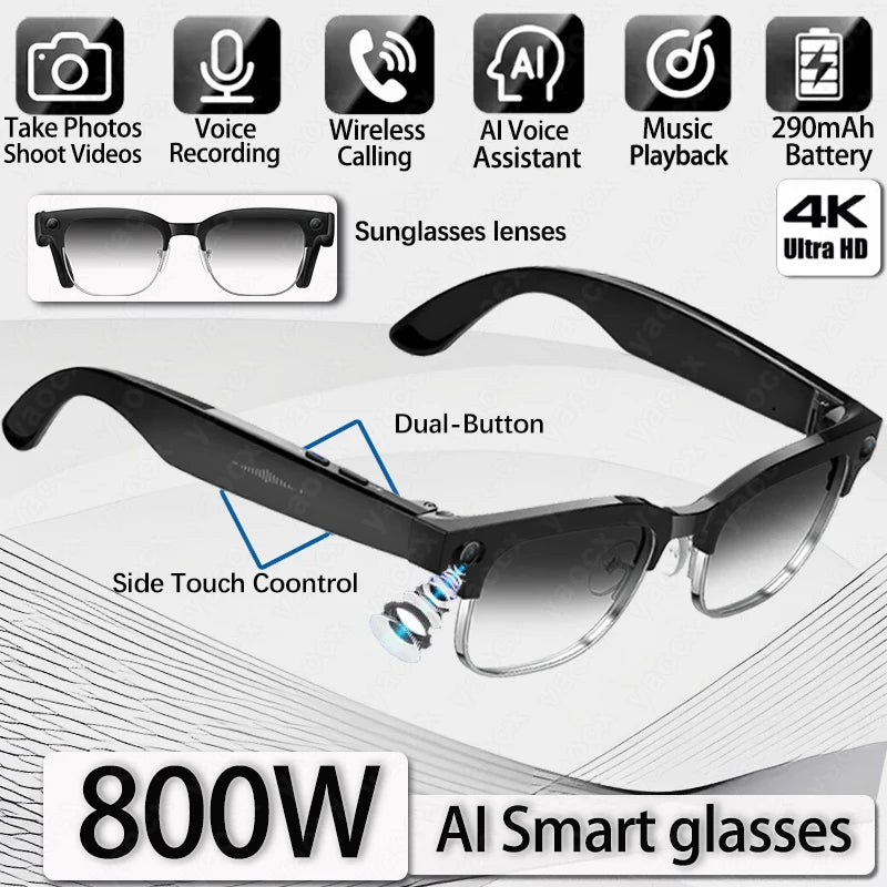 2026 New Smart Glasses 800W Ultra-Wide HD 4K Camera Video Recording 4GB AI Photo Recognition Bluetooth Call Translation Voice
