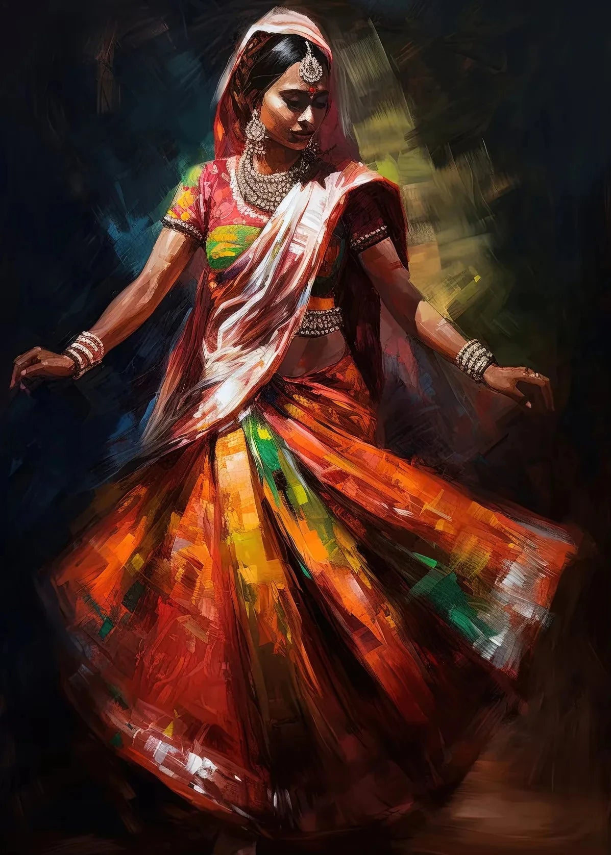 Indian Woman Dance Poster Vintage Traditional Beautiful Indian Woman Art Canvas Painting Wall Print Picture Room Home Decor - Free Item.