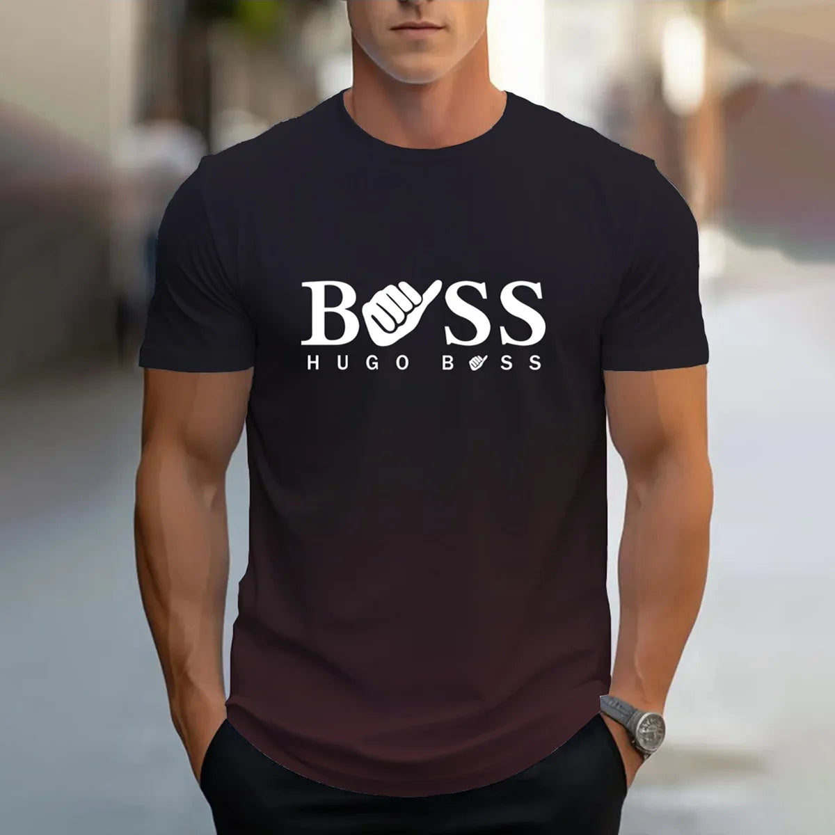 men's summer clothing casual gradient color short sleeved digital letter printed casual versatile round neck T-shirt top for men