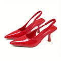 Women Sandals 2024 Spring New Brand Woman Slingback Shoes Fashion Ladies High Heels Elegant Med Heel Pointed Toe Slip on Sandal