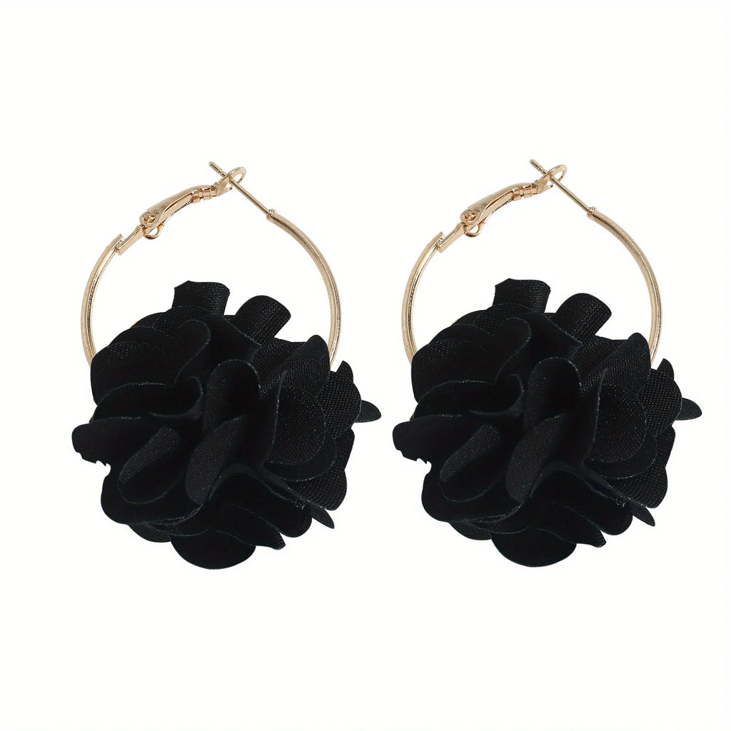 Vedawas Spring and summer holiday fashion cloth flower earrings,Multi-layer stereoscopic petal large circle earrings