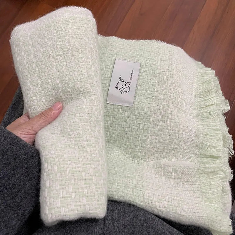 Women's Scarves Korean Retro Cute Cartoon Teddy Bear Kawaii Preppy Style JK Sweet Scarf Winter Thickened Warm Versatile Shawl