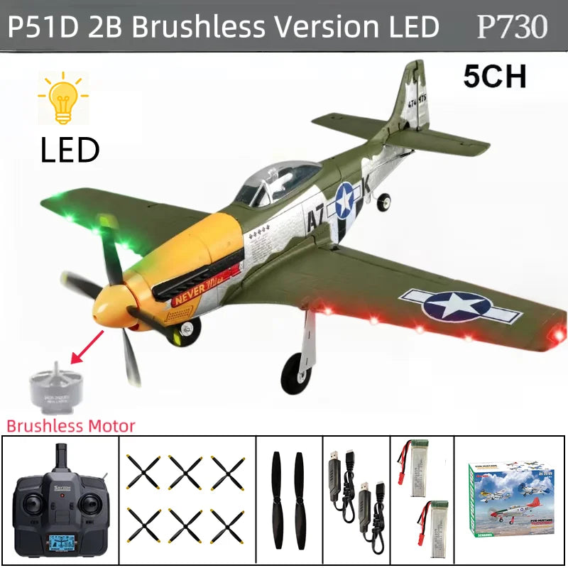RC Plane 5CH 3D/6G Fixed-wing RC Airplane 2.4GHz P51D Mustang RTF for Adults Beginners Easy to Fly Removable Brushless Fighter